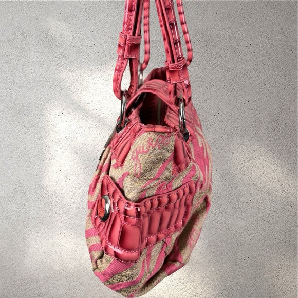 Guess Zebra Print Canvas Y2k‎ Shoulder Bag Purse Pink Animal Print Vintage - Picture 3 of 8